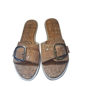 Donald Pliner Rinie3 Cork Buckle Slide Sandals Tan White Women 9M